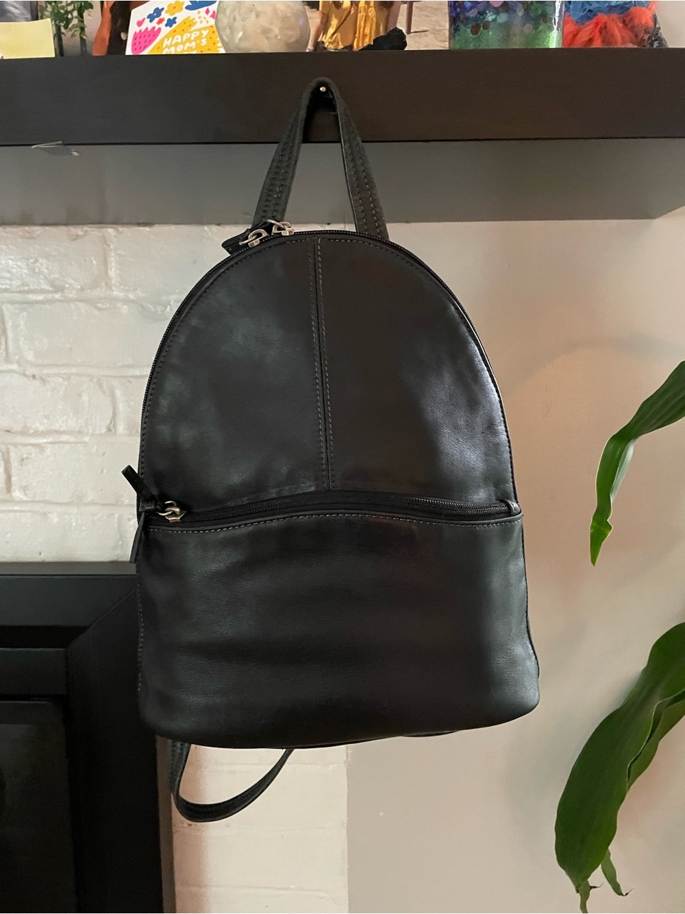 Minimalist Black Leather Backpack - Men's Everyday Bag